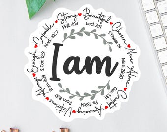I Am Sticker, Affirmation Stickers, Clear Laptop Sticker, Water Bottle Label, Bible Sticker Pack, Bible Journal Decals, Car Decal, Scripture