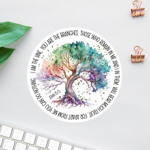 Adesivo Io sono la vite, adesivo Gesù, adesivo Albero della vita arcobaleno, adesivi Affermazione, adesivo per laptop, pacchetto di adesivi della Bibbia, diario della Bibbia