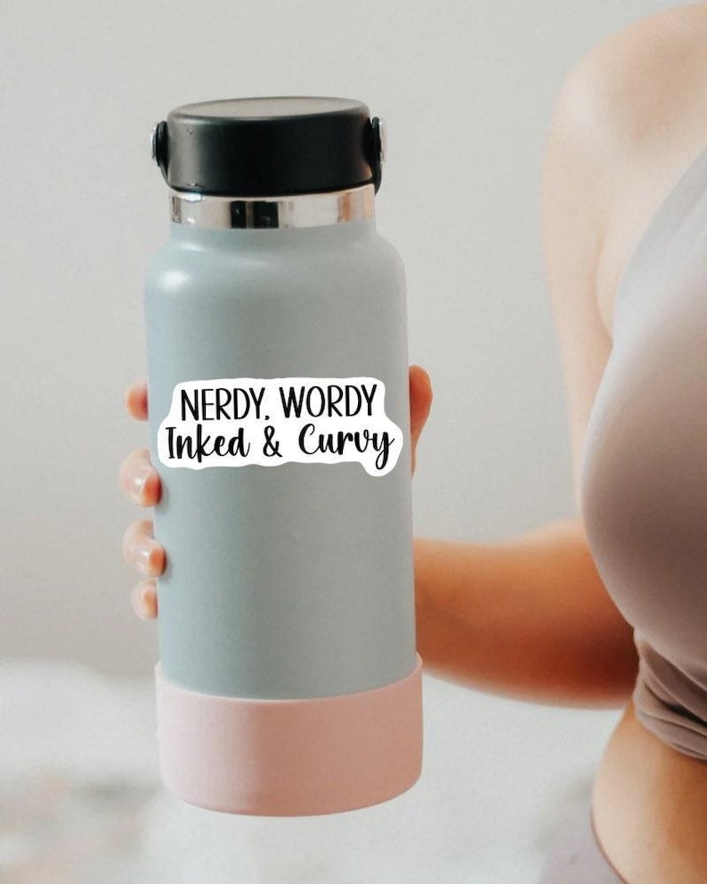 Nerdy Wordy Inked And Curvy Sticker, Funny Book Lover Sticker, Tattoo Lover Decal, Car Decal, Laptop Decal, Water Bottle Decal, Mom Gift image 2