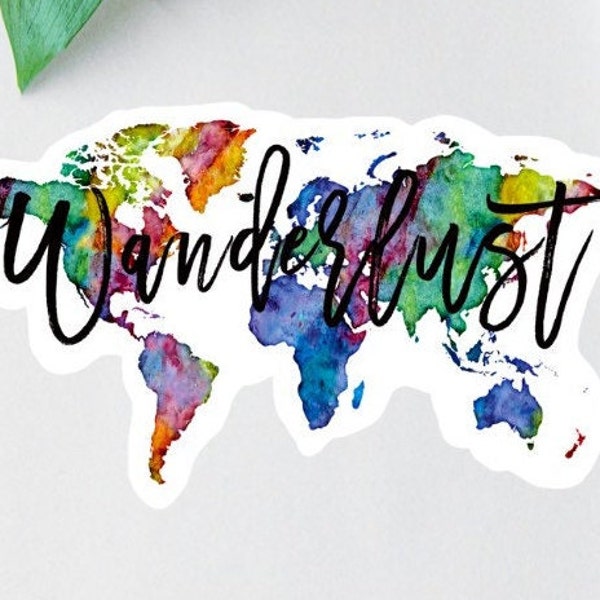 Wanderlust Sticker, Travel Decal, World Map Decal, Luggage Sticker, Suitcase Decal, Traveler Gift, Water Bottle Decal, Explorer Decal