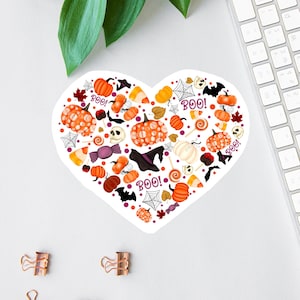 Pegatina de corazón de Halloween, imán "Me encanta el otoño", calcomanía de calabaza, ambiente de Halloween, pegatina de otoño, regreso a clases, etiqueta de botella de agua, calcomanía para auto