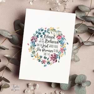 Wenskaart Blessed Is She, schriftkaart, empowerment van vrouwen, bemoedigende cadeaus voor haar, affirmatieprint, bijbelversprint, herstel