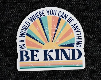 Be Kind Vinyl Decal | Boho Sunshine Laptop Sticker | Kindness Water Bottle Label | Kindness Sticker Pack | Retro Sunset Car Decal