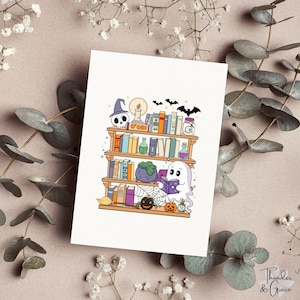Halloween Ghost Library Greeting Card, Funny Work Card, Halloween Lover, Fall Lover, Best Friend, Halloween Card, Funny Greeting Card