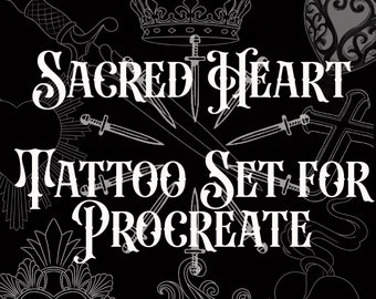 Juego de pinceles de tatuaje Sacred Heart Procreate 75+ sellos