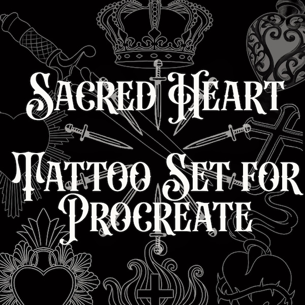 Sacred heart Procreate tattoo brush set 75+ stamps