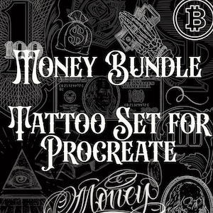 Procreate set di pacchetti di tatuaggi per denaro. Oltre 100 francobolli