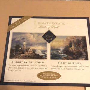 Lot 2 Thomas Kinkade Painter A Light in the Storm Light of Peace Matted Print Duet Collection Light House NIB