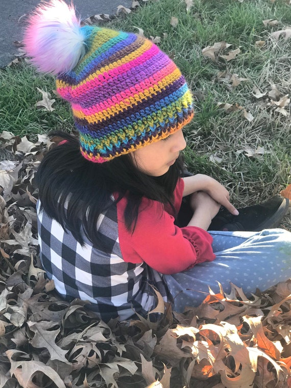 Pink Rainbow Beanie, Colorful Hat, Encanto Themed Hat 