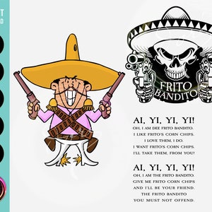 Frito Bandito Logo Pack PNG SVG for Cricut Printable Art. Sublimation Design Graphics. 4 Designs for Shirt, Hoodie, Mug, & Stickers