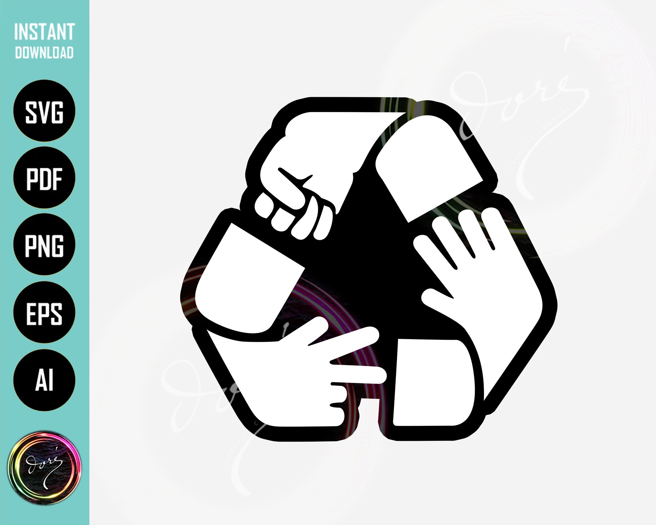 Rock Paper Scissors Recycle Logo PNG SVG for Cricut Printable Art. Sublimation Design Graphics for Shirt, Hoodie, Mug, & Stickers