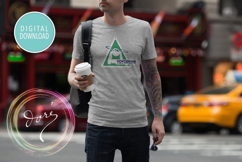 May include: A grey t-shirt with a green triangle logo that says "YOYODYNE" and "DIGITAL SYSTEMS".