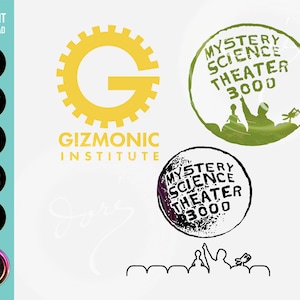 MST3K Retro Logo Pack Gizmonic Institute PNG SVG para Cricut Printable Art. Gráficos de diseño de sublimación. Para camisa, sudadera con capucha, taza y pegatinas
