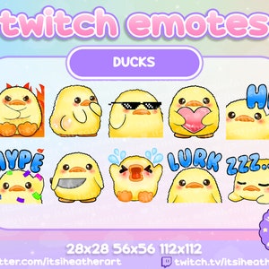 Cute Duck Emotes - 10 pack - Twitch, YouTube, Discord Emojis