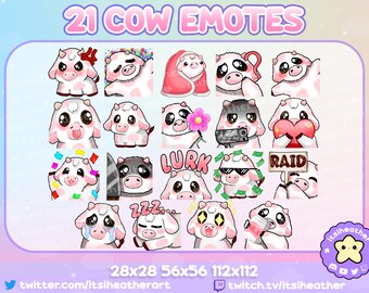 GIANT Set of 19 Cute Strawberry Cow Emotes + 2 Animated Emotes- Twitch, Discord, Youtube