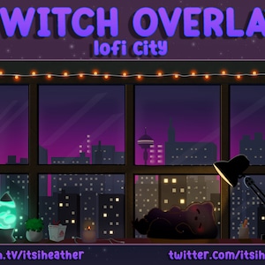 Cute Lofi City Room Cat Animated Twitch Scenes and Overlay - BRB, Stream Starting, Stream Ending, Just Chatting, Offline