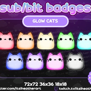 Cute Kawaii Glow Cat Sub/Bit Badges - Twitch, Discord, YouTube