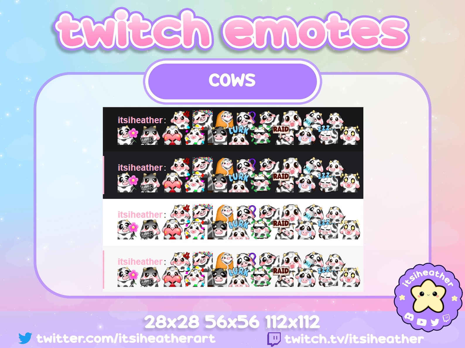 GIANT Set of 19 Cute Cow Emotes 2 Animated Emotes Twitch - Etsy