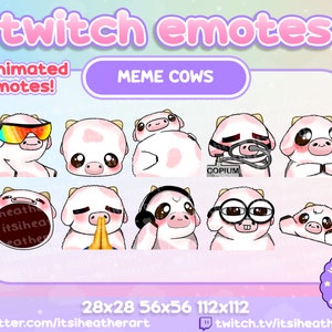 Cute Strawberry MEME Cow Emotes - 10 pack - 2 animated emotes - Twitch, YouTube, Discord Emojis