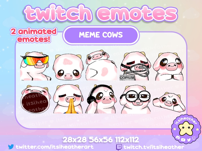 Cute Strawberry MEME Cow Emotes 10 Pack 2 Animated Emotes Twitch