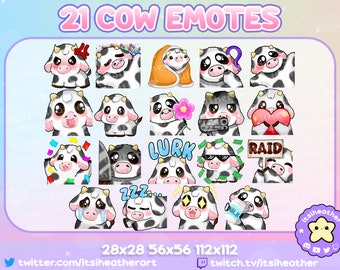 GIANT Set of 19 Cute Cow Emotes + 2 Animated Emotes- Twitch, Discord, Youtube