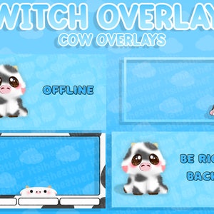 Cute Cow Animated Twitch Scenes and Overlay - BRB, Stream Starting, Stream Ending, Just Chatting, Offline, Webcam Border