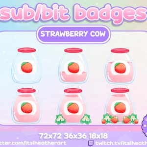 Cute Strawberry Milk Jar Sub/Bit Badges- Twitch