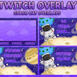 Cute Space Cat Animated Twitch Scenes and Overlay - BRB, Stream Starting, Stream Ending, Just Chatting, Offline