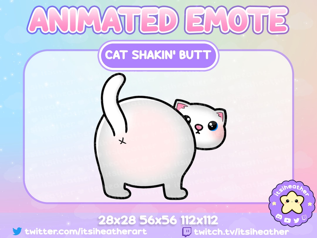 Animated Cute Shaking Booty White Cat Emote Twitch Discord