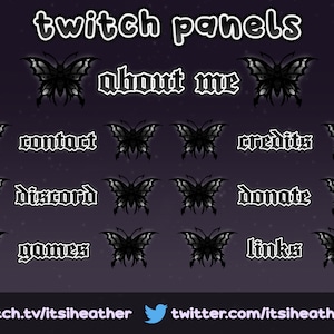 Cute Spooky Gothic Y2K Black Butterfly Panels for Twitch