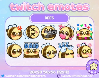 Cute Bee Emotes - Angry, Love, Hype, Raid, Sad, Sleep, Wow - 10 pack - Twitch, YouTube, Discord Emojis