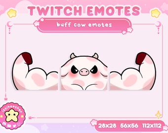 Cute Kawaii Buff Flexing Strong Strawberry Cow Emote - Twitch, YouTube, Discord Emojis