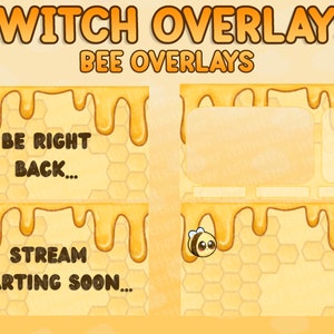 Cute Bee Animated Twitch Scenes and Overlay - BRB, Stream Starting, Stream Ending, Just Chatting, Offline