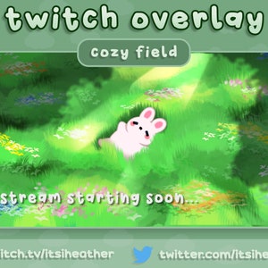 Cute Kawaii Bunny Flower Field Animated Twitch Scenes and Overlay - BRB, Stream Starting, Stream Ending, Just Chatting, Offline