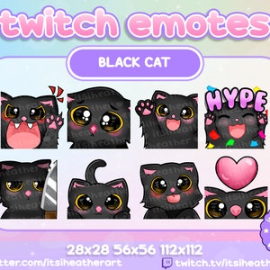 Lindos emoticonos de gato negro - 8 paquetes - Twitch, YouTube, Discord Emojis