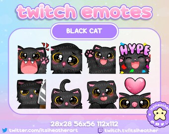 Cute Black Cat Emotes - 8 pack - Twitch, YouTube, Discord Emojis