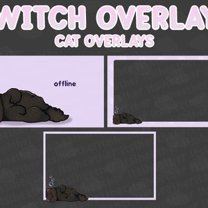 Cute Black Cat Animated Twitch Scenes and Overlay - BRB, Stream Starting, Stream Ending, Just Chatting, Offline