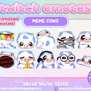 Cute Blueberry MEME Cow Emotes - 10 pack - 2 animated emotes - Twitch, YouTube, Discord Emojis