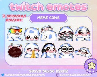 Cute Blueberry MEME Cow Emotes - 10 pack - 2 animated emotes - Twitch, YouTube, Discord Emojis