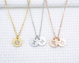 Personalized  Zodiac Coin Horoscope Necklace Capricorn Aquarius Piece Aries Taurus Gemini Cancer Leo Virgo Libra Scorpio Sagittarius