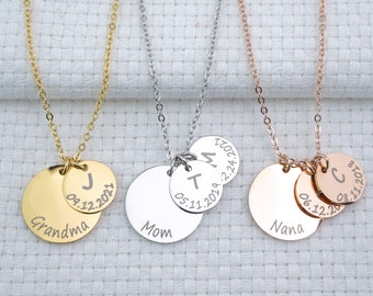 Personalized Custom Mother Kids Children's Name Initial Date Necklace Aunt Grandma Grandchildren Jewelry New Mom Baby Mothers Day Gift