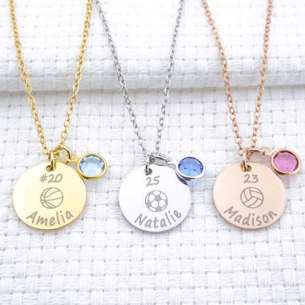 Personalized Custom Sports Athlete Necklace Team Jewelry For Women Girl Kids Name Soccer Basketball Football Volleyball Lacrosse  Coach Gift