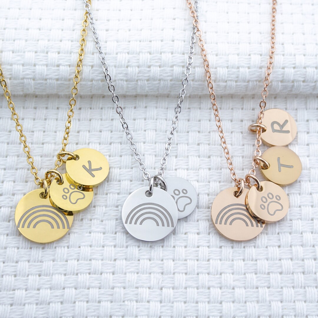 Personalized Custom Rainbow Paw Pet Memorial Necklace Rainbow Bridge ...