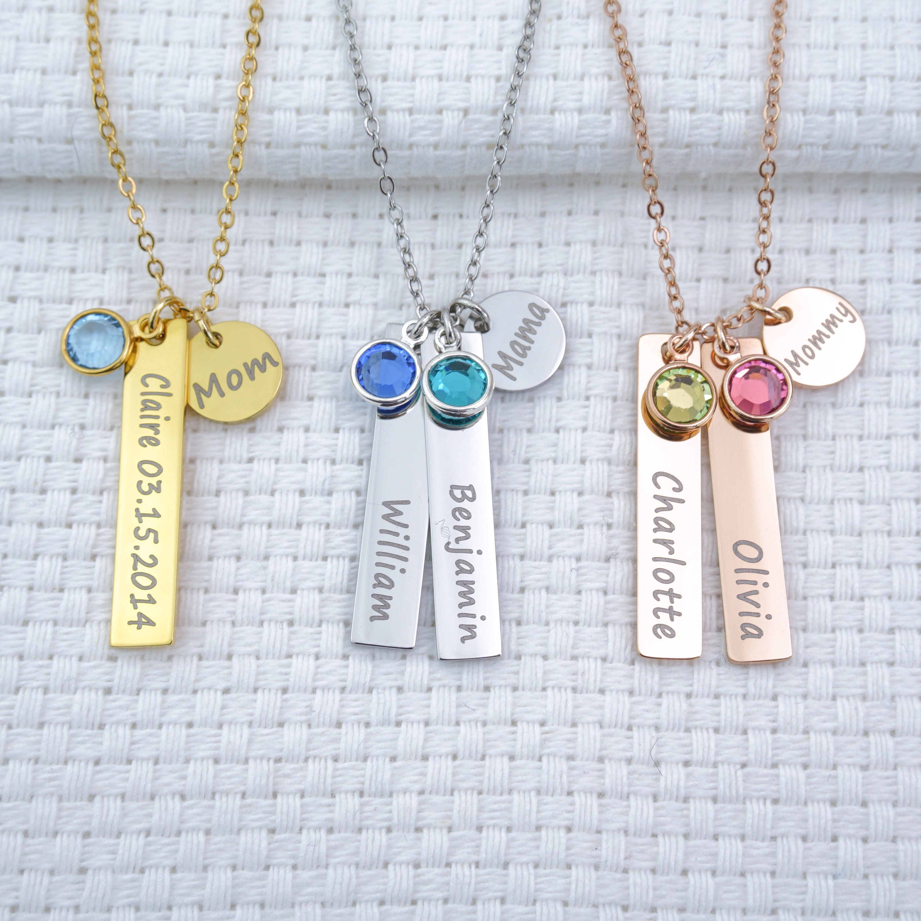 Personalized Custom Name Vertical Bar Necklace for Women Mother Kids ...