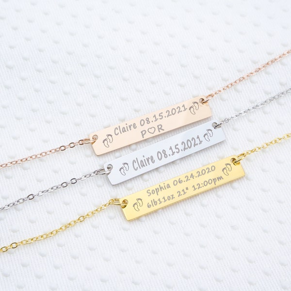 Personalized Custom New Mom Necklace Baby Shower Gift New Baby Birth Date Time Birth State Birth Announcement Jewelry Mother's Day Gift