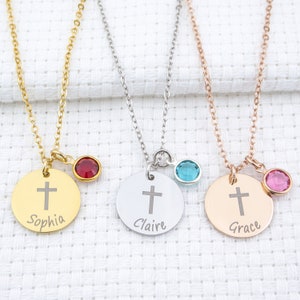 Personalized Baptism Gift Cross Necklace For Little Girl Kid Name Jewelry Goddaughter Godmother Christening Gift