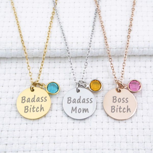 Personalized Badass Mom Badass Best Boss Bitch Gift Necklace Women Power Girl Boss Sister Mother Friend Bestie Daughter Birthday Gift