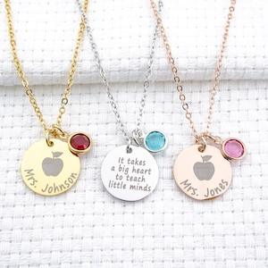 Personalized Custom Teacher Necklace Preschool Daycare Teacher Gift Retirement Jewelry Thank You Teacher Appreciation Gift Apple Necklace