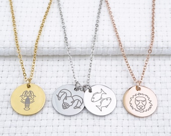 Personalized Custom Zodiac Coin Necklace Capricorn Aquarius Piece Aries Taurus Gemini Cancer Leo Virgo Libra Scorpio Sagittarius Zodiac Sign