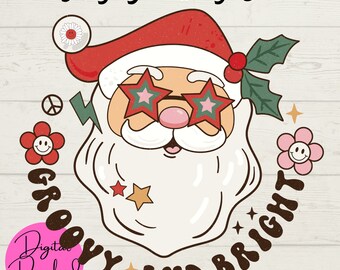 Moge uw dagen groovy en helder SVG, Retro Santa SVG, Kerstmis Digitale Downloads, Instant Files, Santa Cut File voor Cricut, Vakantie SVG